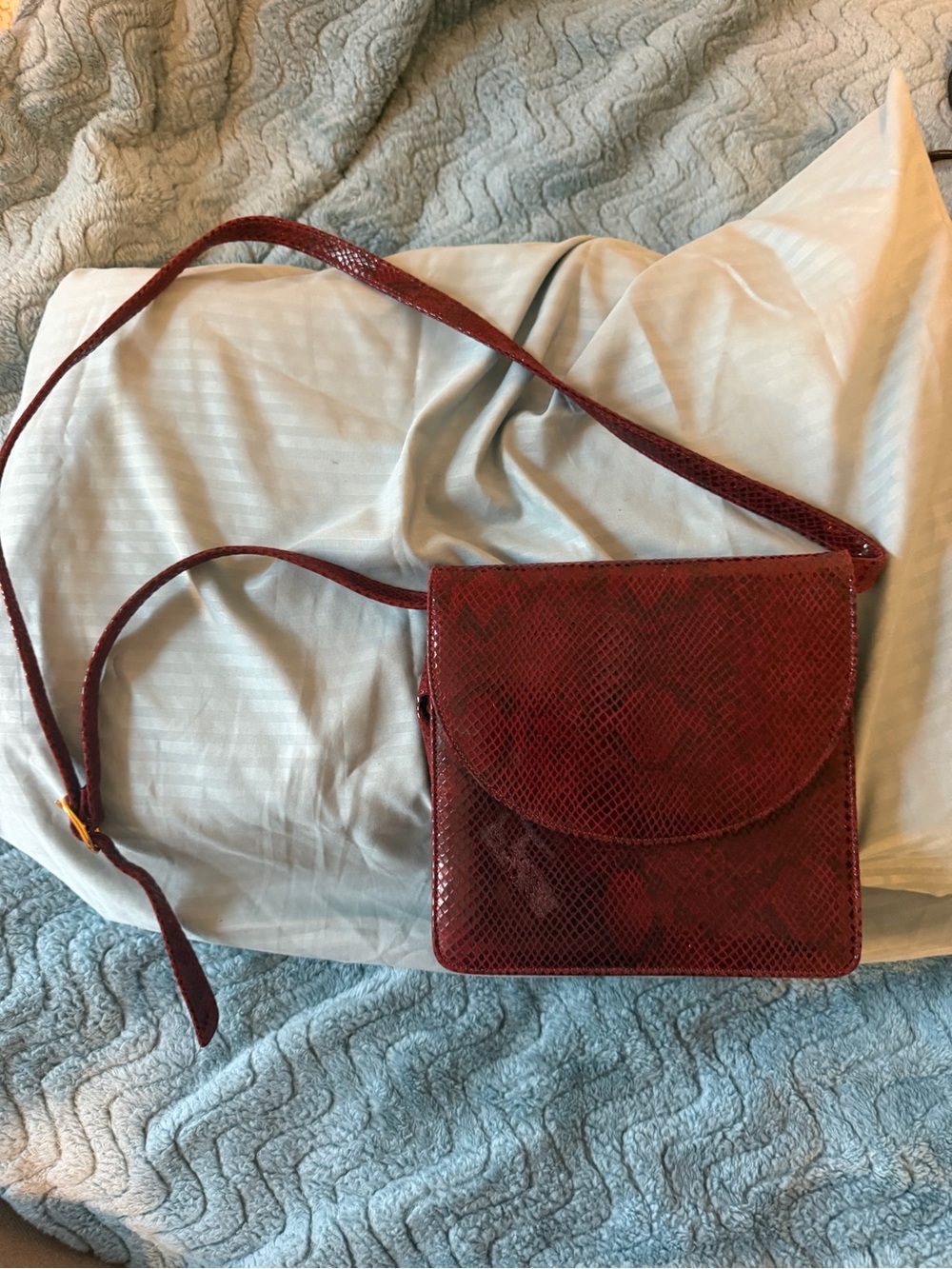 Vintage Brown’s Couture Deep Red Python Embossed Envelope Bag Y2K